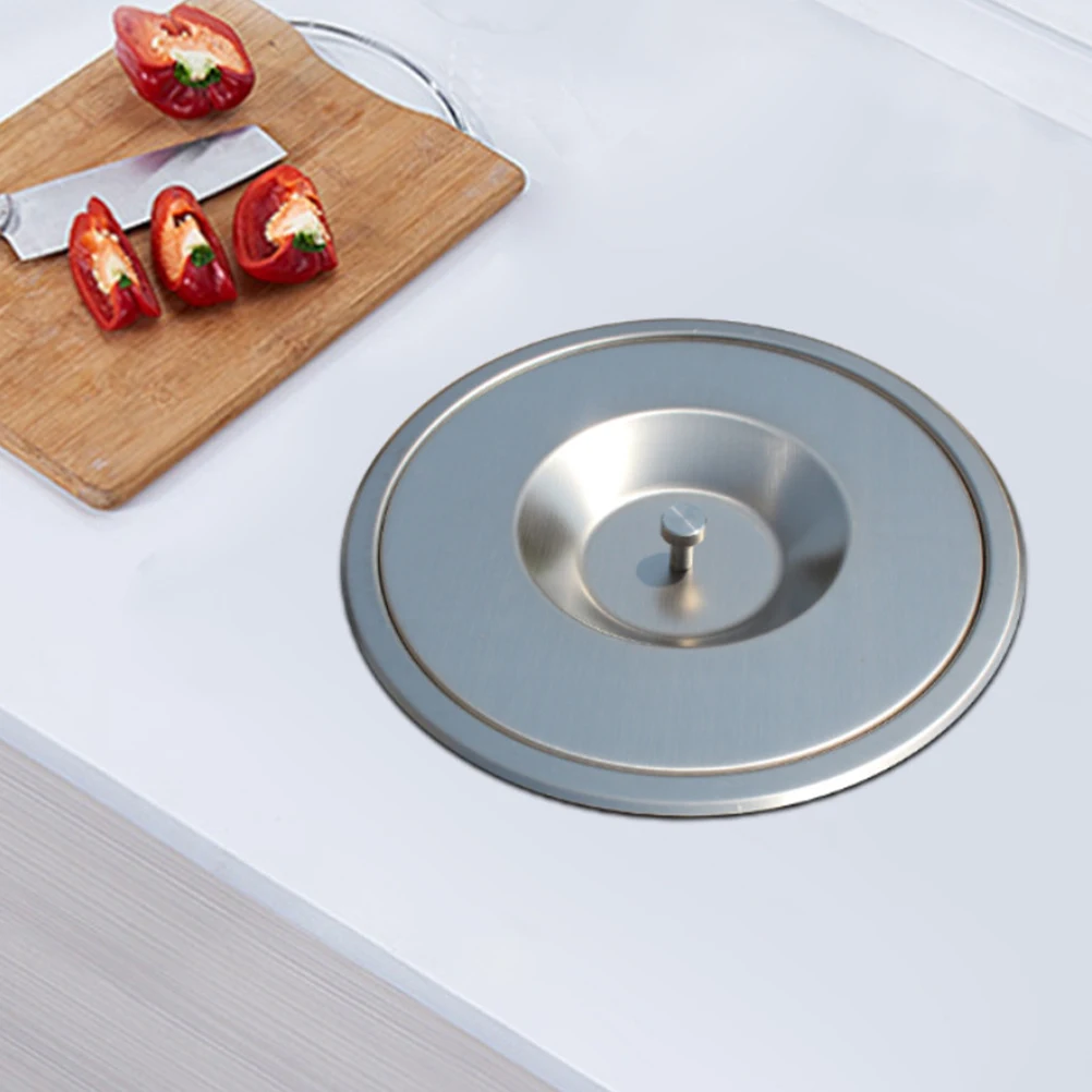 

1 Set Stainless Steel Countertop Cover Recessed Odor Proof Space Saving For Garbage Container Can Cover Garbage Can For