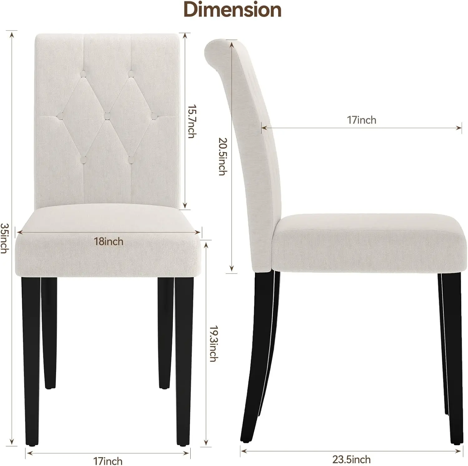 Juego de 4 sillas de comedor, silla de comedor Parsons capitoné con botones y patas de madera maciza, silla auxiliar de tela moderna para hotel/comedor/