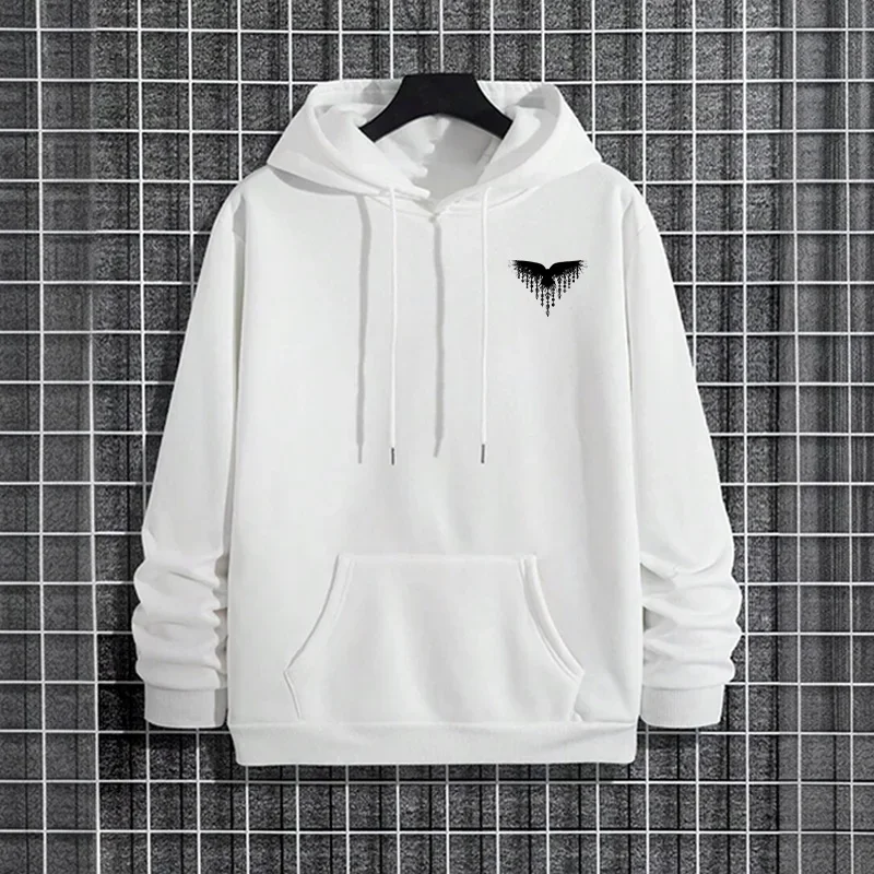Raven Print Men's Hoodie Fall Winter High Grade Warm Sweatshirt Male Daily Casual Fashion Pullover Outdoor Gym Fitness Sport Top