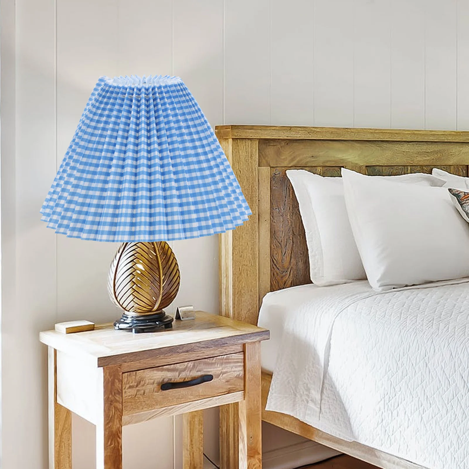1pc プリーツブルーランプシェード布ランプシェード布ライトカバー折りたたみ式デザイン家庭用壁ライトシェードグリッドグレインアクセサリー