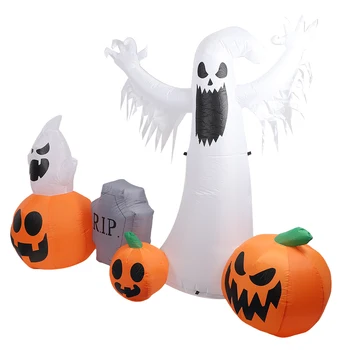 2.3M Halloween Inflatable Ghost & Pumpkin Combo, LED Light Up Yard Decoration 5