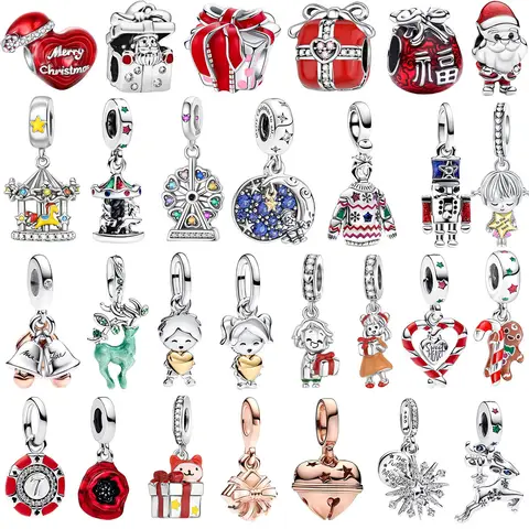 Festive Charm 925 Sterling Silver Christmas Bell Trojan Candy Charms Beads Fit Original Bracelet Necklaces Fine Jewelry DIY Gift