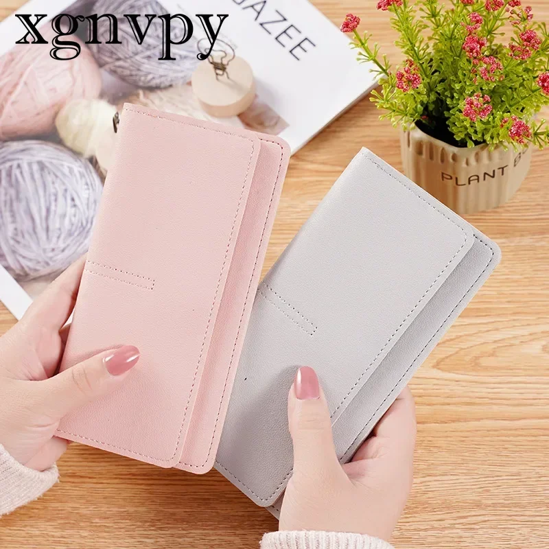 xgnvpy PU Leather Long Thin Women's Wallet Large Capacity Coin Purse Hasp Clutch Multi-Card Holder Money Bag Clip