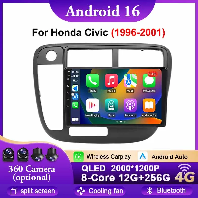 

Android 16 Wireless Auto Carplay Car Radio Multimedia Player For Honda Civic 1996-2001 LHD Car Navigation Bluetooth WIFI DSP 4G