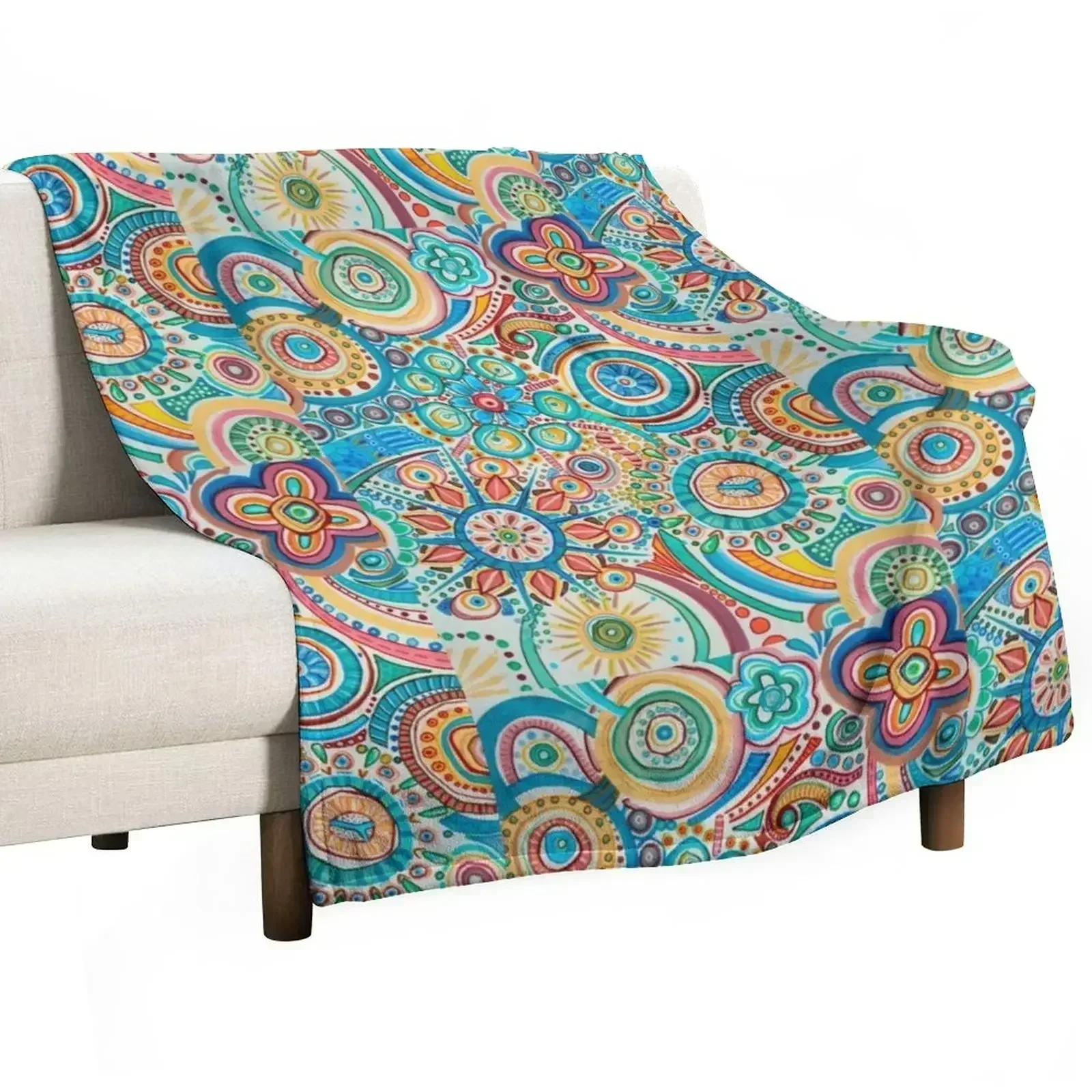 Joy with flowers, stars, blue, yellow, green, orange, red mandala Throw Blanket Bed funny gift Sofa Quilt Blankets