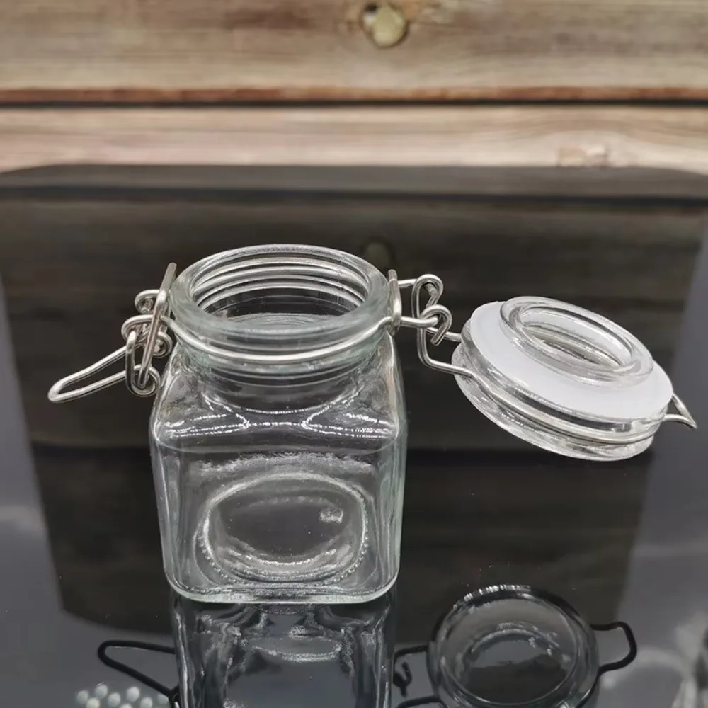 50/100ml Glass Sealed Jar Transparent Glass Stainless Steel Snap Seal Storage Jar Airtight Locking Lid Big Mouth Food Pickle Jar