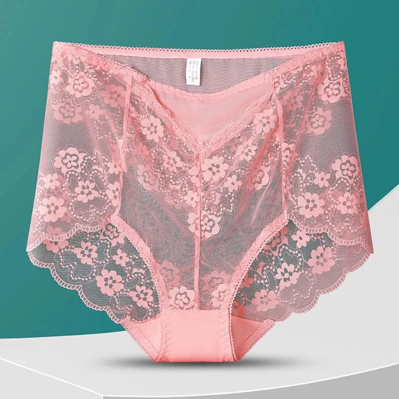 Sexy Lace Panties Summer Thin Soft High Elastic Middle Waist Hip Lift Women Underwear Transparent Breathable Hollow Breifs C44