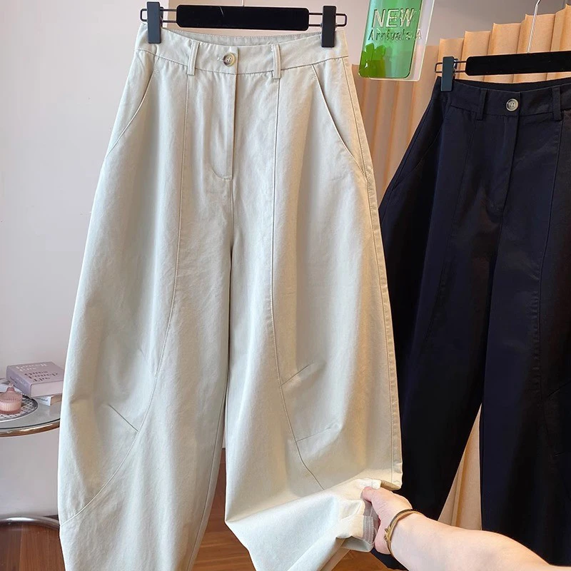 High Waist Wide Leg Casual Pants plus Size Women's Loose Fit Harajuku Style Pocket Detail Commute Fashion plus Size Knife Pants