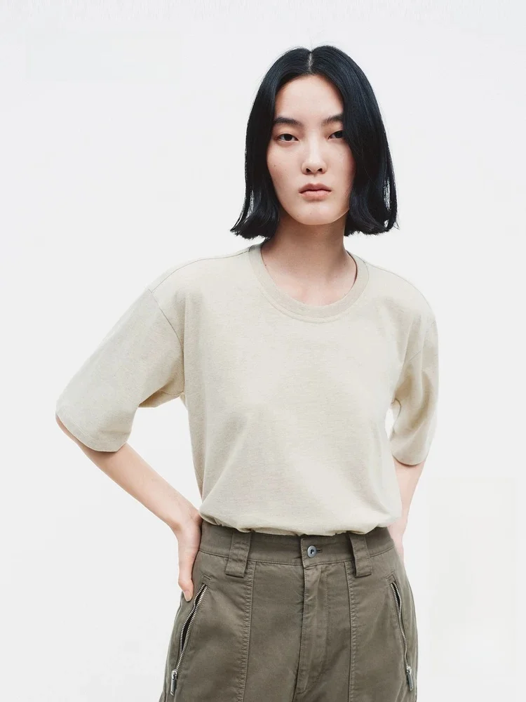 

Women's Bamboo Cotton Short Sleeve T-shirt Spring 2026 Fashion Versatile EditionTBamboo Cotton Top EBF1TEE003