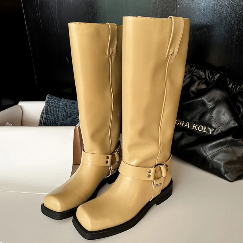 JOZHAMTA Size 34-40 Women Knee Boots Real Leather High Heels Winter Shoes Woman Punk Long Boots Retro Goth Western Knight Boots