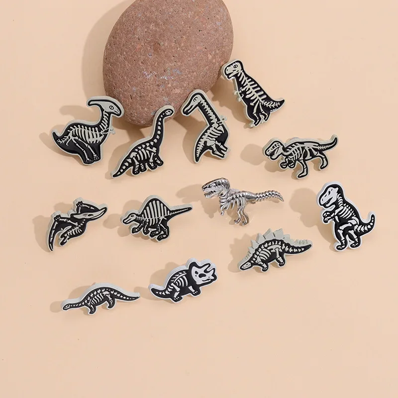 12 Pcs Punk Style Skull Dinosaur Brooch Cartoon Exquisite Metal Badge Pins for Backpacks Jewelry Gift