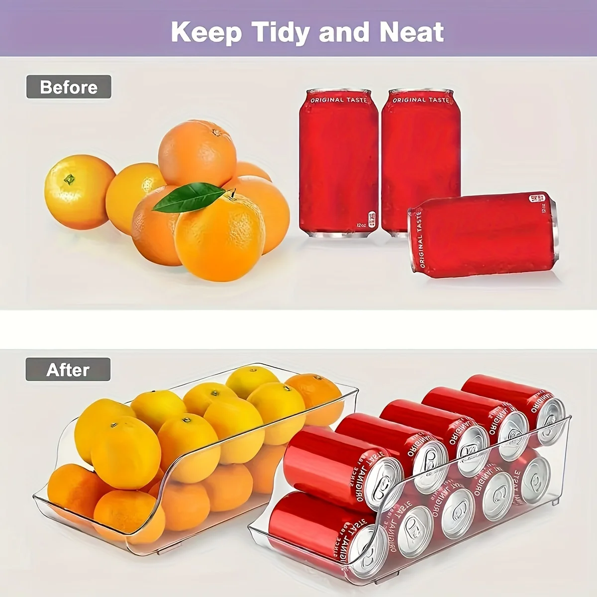 1/2 Pack Drink Dispenser Organizer for Refrigerator, Clear Plastic Tall Skinny Soda Pop Cans Holder Container Storage Bin