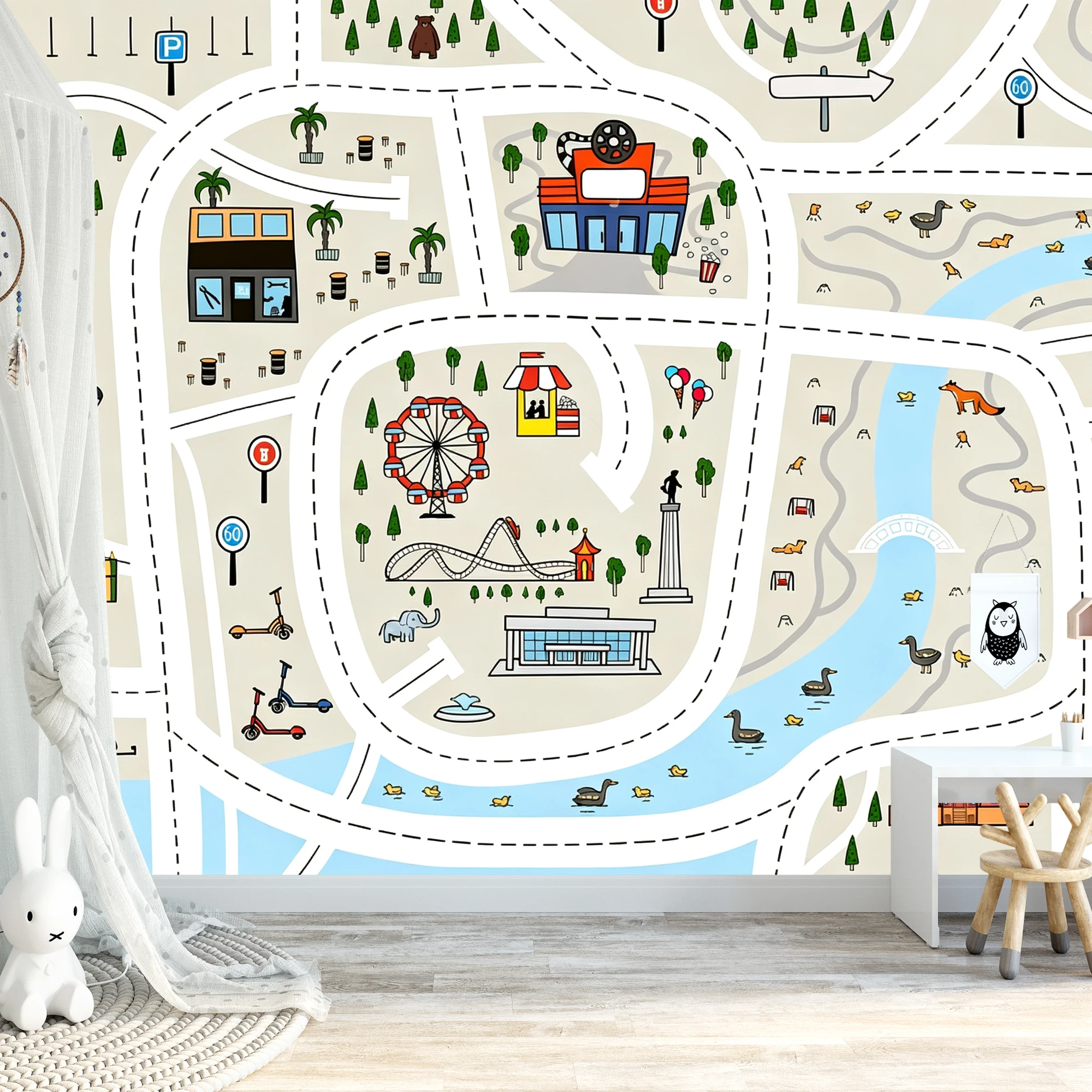 Milofi Customization Cartoon City Wallpaper Amusement Park Traffic Road Wall Mural For Kids Playroom Bedroom Decor