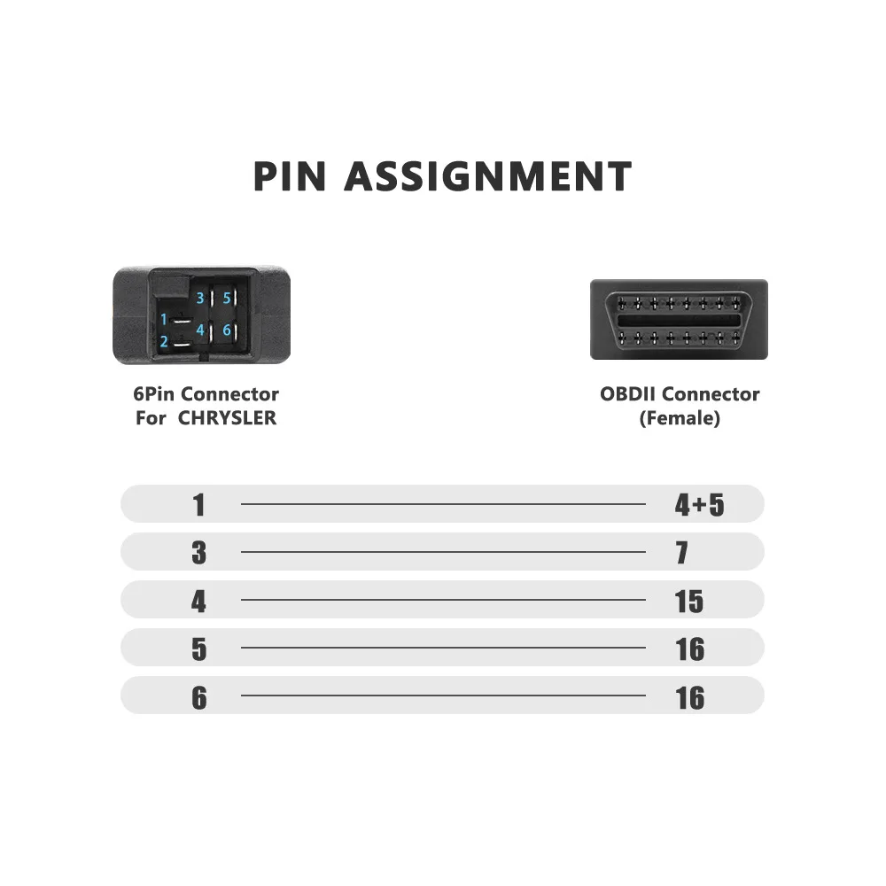 OBD1 To OBD2 Adapter for Chrysler 6PIN Car Scanner Extension Connector 6 To 16p OBD Adapter Cable for Jeep/Dodge Car Repair Tool