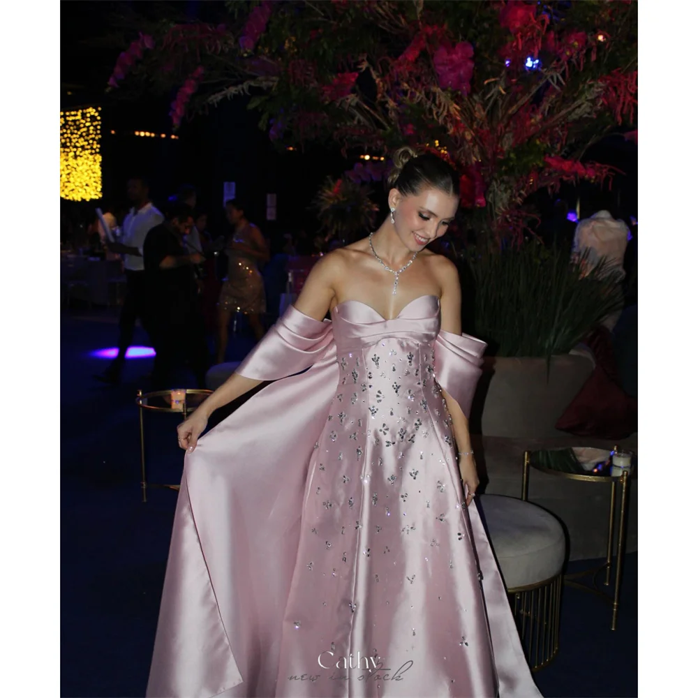 كاثي مخصص الوردي الحبيب الرقبة الراين فساتين لحضور الحفلات الموسيقية ألف خط بلا أكمام vestidos de noiva الطابق طول مساء اللباس