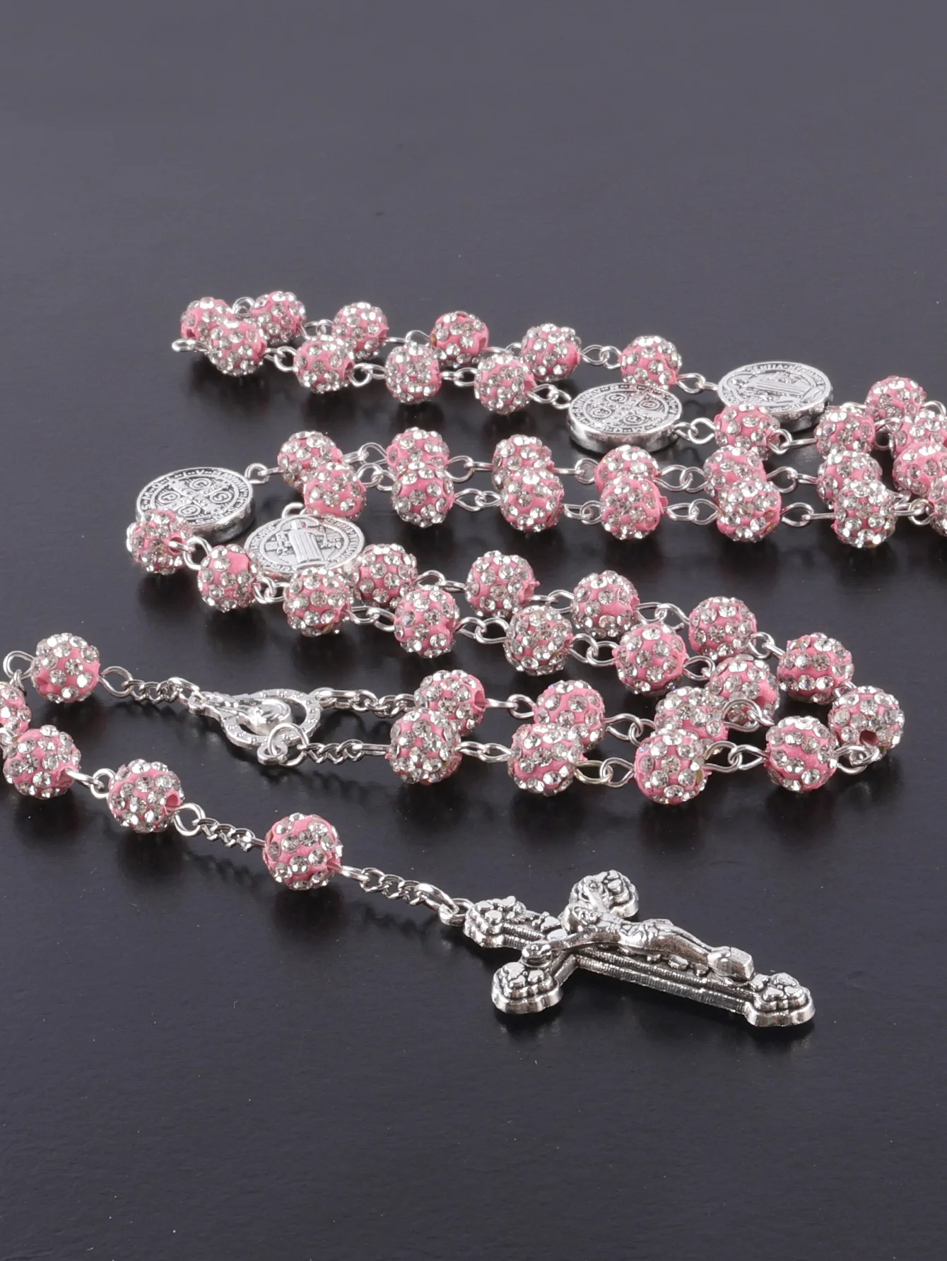 1 Piece Retro Classic Multi-Color 8mm Round Rosary DIY Pure Handmade Work Cross Religious Necklace Men's and Women's Jewelry GIF