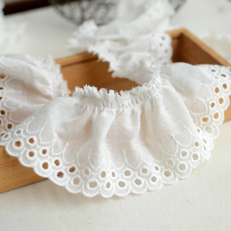 1 Meter White Cotton Embroidered Ruffled Lace Trim Children\'s Clothes Cloth Art Skirt Decoration Materials