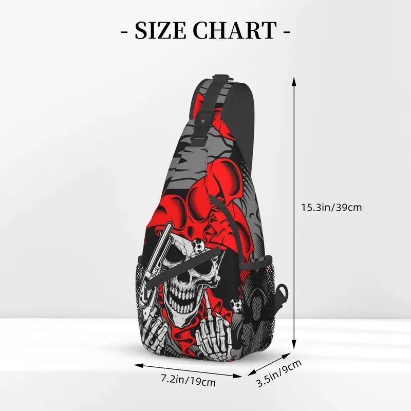 Fashion Funny Jokers Skull Gun Sling Crossbody Backpack Men Gothic Skeleton Shoulder Chest Bags for Travel Cycling