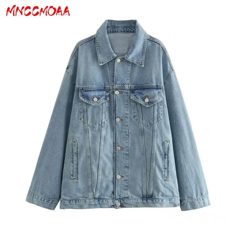 MNCCMOAA 2024 Autumn Woman Fashion Loose Vintage Denim Jacket Coat +High Waist Straight Jeans Pants Set Female