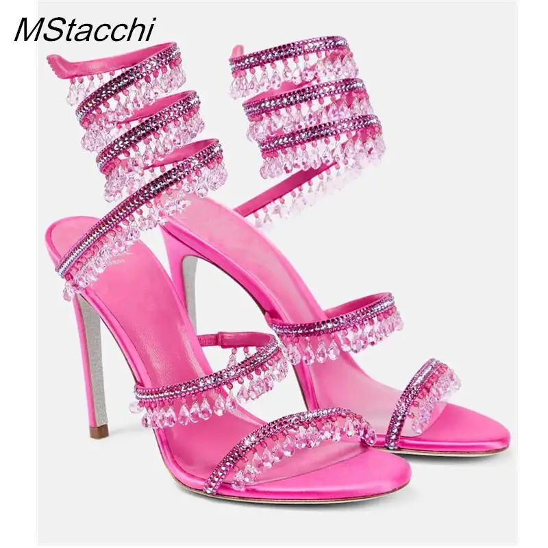 NONE Kristallbesetzte Sandalen für Damen Sommer 2026 Hochzeitsschuhe High Heel Partyschuhe Knöchelriemen-Sandalen Designer Stiletto-Absatzschuhe 4