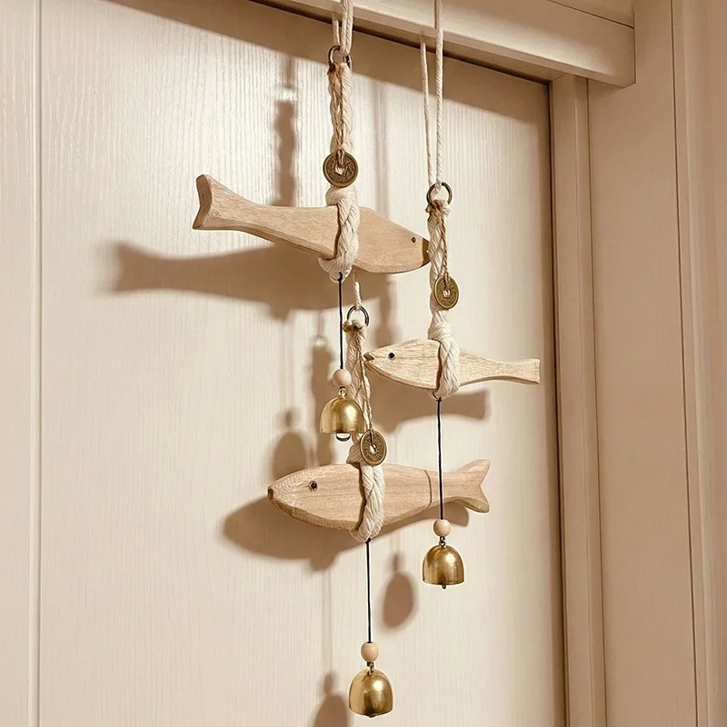 Mediterranean-Style Wooden Fish Wind Chime Wooden Fish Ornament Wall Decor Fish-Shaped Wind Chime