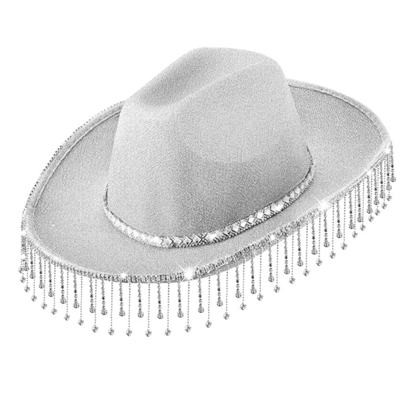 Tassels Cowboy Hat Large Brim Sun Protective Hat Nightclub Party Hat