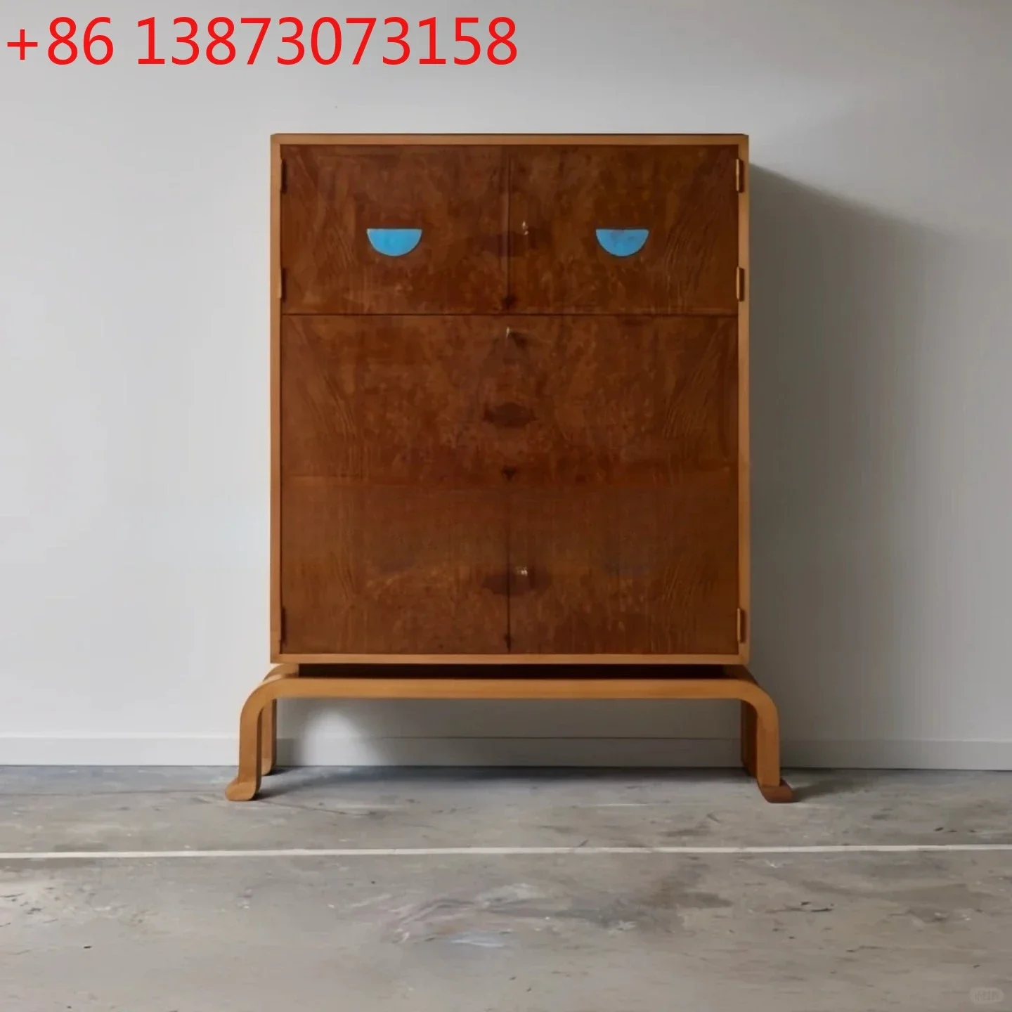 Retro solid wood living room designer Italian tumor wood enamel brass cabinet