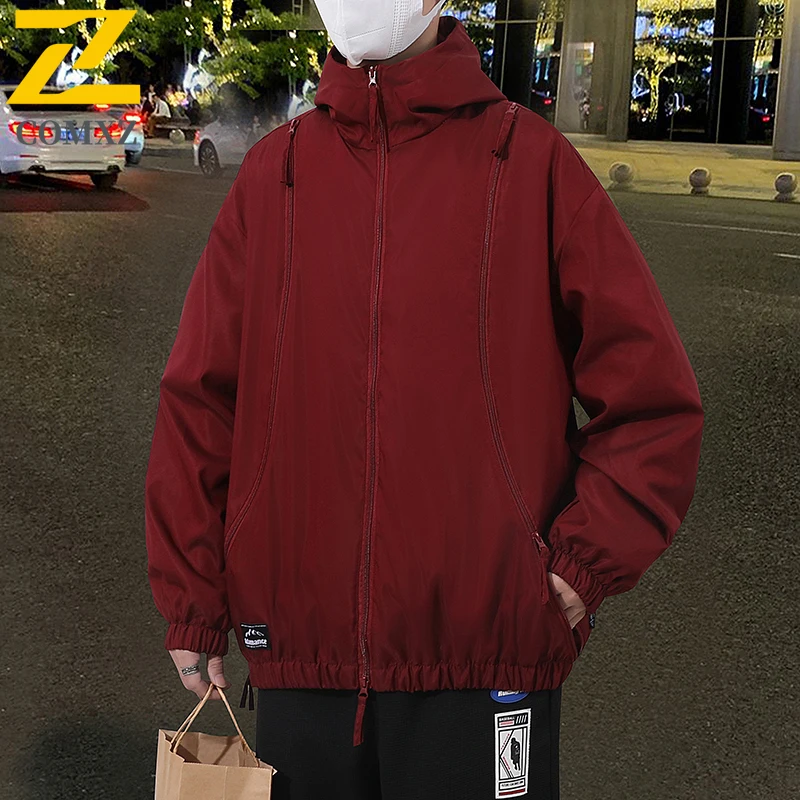 

EiAO Jacket American Retro Techwear Men Women Zip-Up Colorblock Hooded Windbreaker Waterproof Streetwear for Hiking Camping 2025