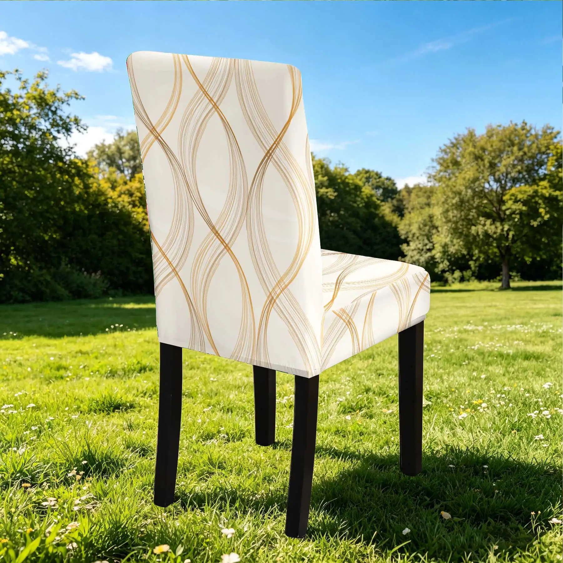 2026 Summer Outdoor Elastic Chair Cover, Modern Wave Pattern Printed, Stretchable Full Coverage, Washable Fade