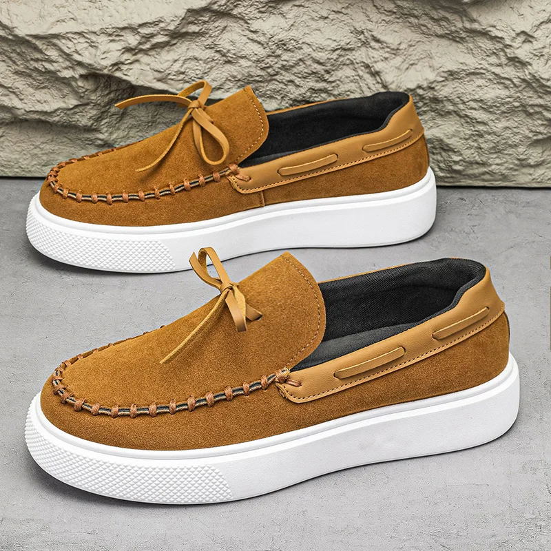 

Bowknot Fashion Loafers Men Handmade Sewing Suede Slip-on Shoes Man Moccasins Spring Summer Platform Men's Leather Casual Shoes