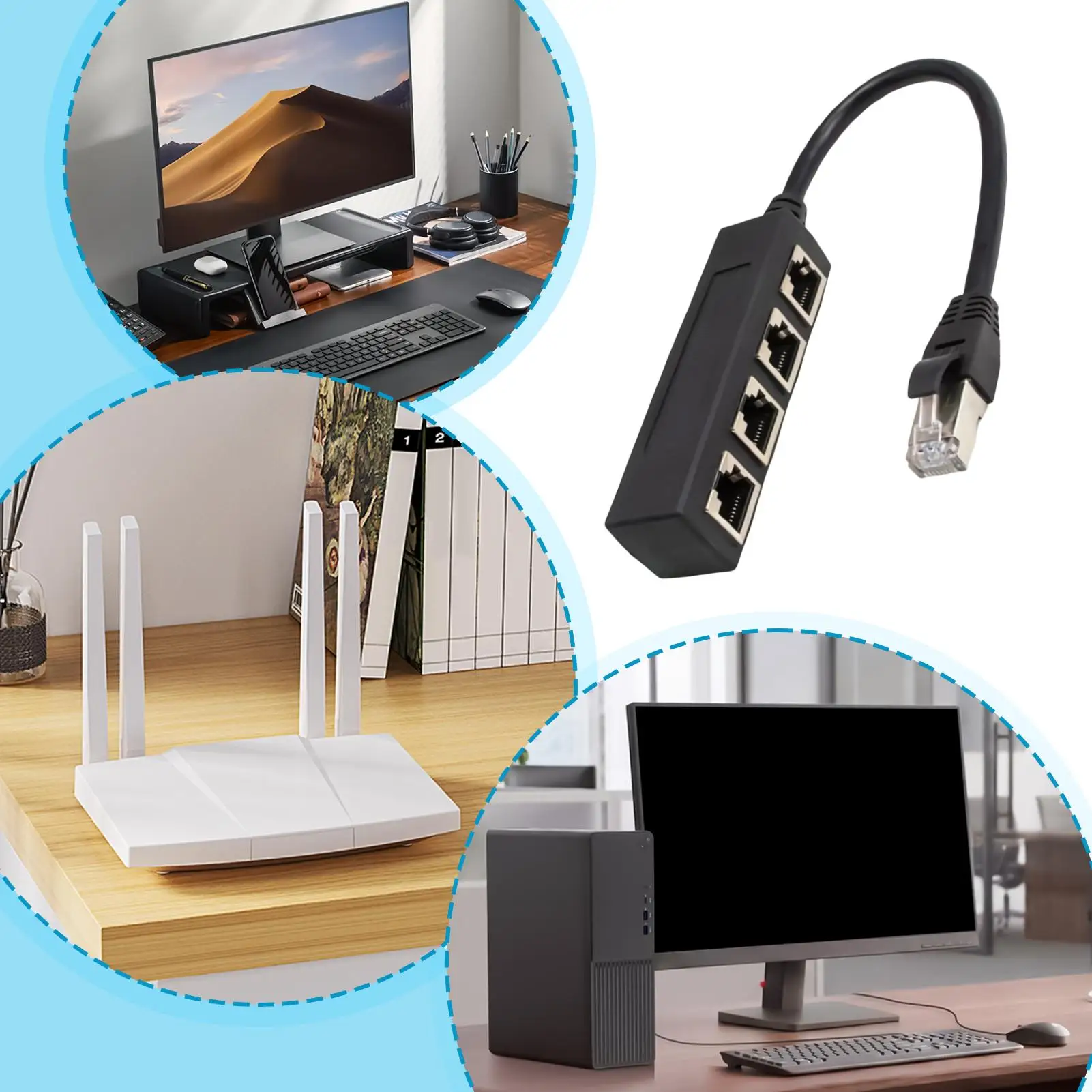 Ethernet Splitter Passive Male to Female Cable 1-in-4-out High Speed Ethernet Lan Splitter for Laptop Computer Router Hub Outlet