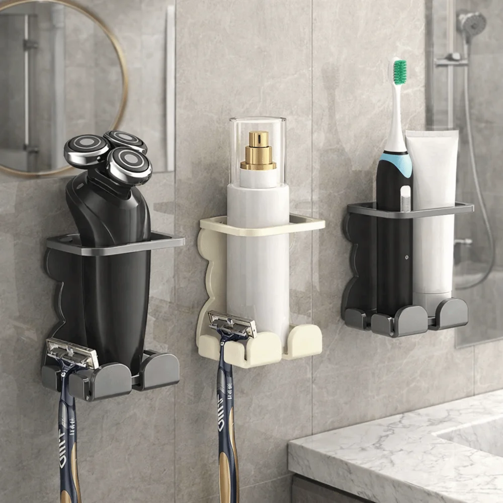 

2PCS Carbon Steel beard grooming Holder Wall Mounted Space Saving Shaver Display Stand Punch Free Electric Shaver Storage Rack