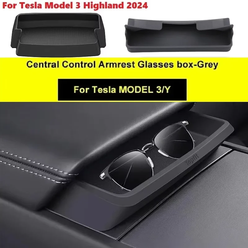 

Car Central Armrest Storage Box Car Glasses Phone Storage Case Multi Functional For Tesla Model 3 Highland Accessorie