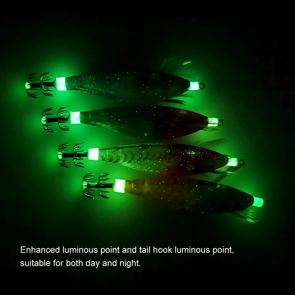 Fishing Wood Shrimp Lure with Battery 7Pcs 10cm Squid Hook Octopus Bait Squid Cuttlefish Jigs Lures Artificial Wobbler Hard Bait