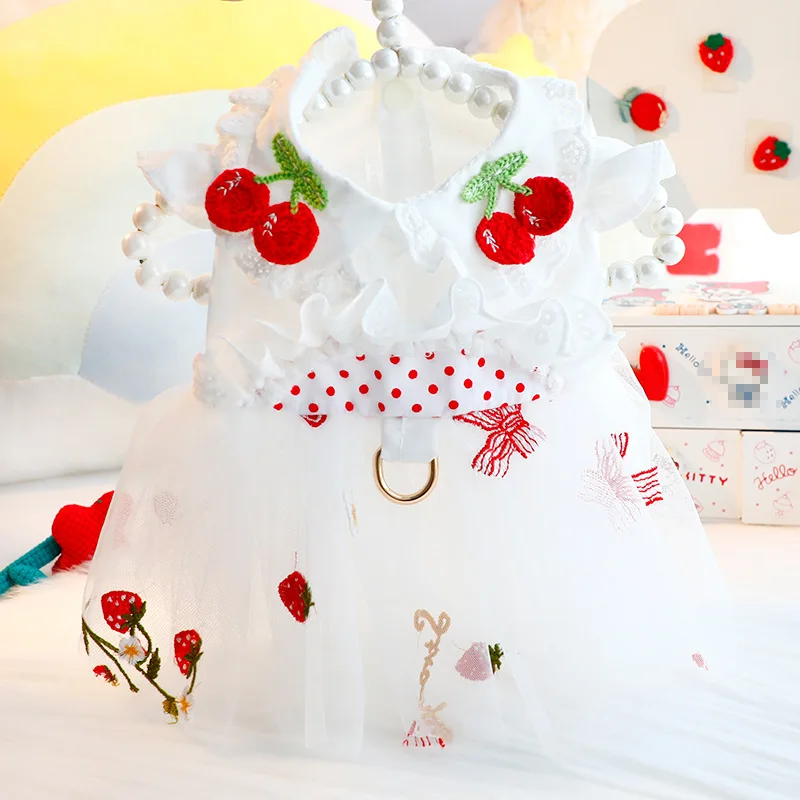 Cute Pet Dog Cat Summer Lightweight Princess Dress, First Love Style Leash Harness for Small Dogs Teddy Puppy Clothes