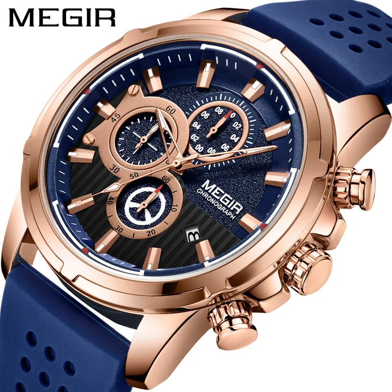 megir-アーミースポーツクォーツ時計メンズクロノグラフシリコンストラップ腕時計高級トップブランド-relogios-mascuoino-時計-2101-シルバー