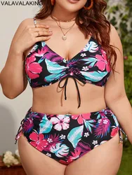 Valav Ronal 2025 Print 2-częściowy zestaw bikini Plus Size Kobiety Seksowny duży duży strój kąpielowy z paskiem Wysoka talia Chubby Curvy Strój kąpielowy