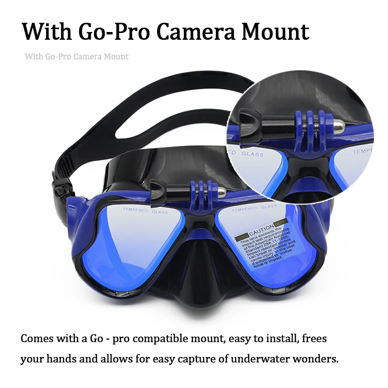 Professional Large Frame Snorkeling Diving Mask with Camera Mount: Tempered Glass Snorkel Goggles for Diverse Water Sports