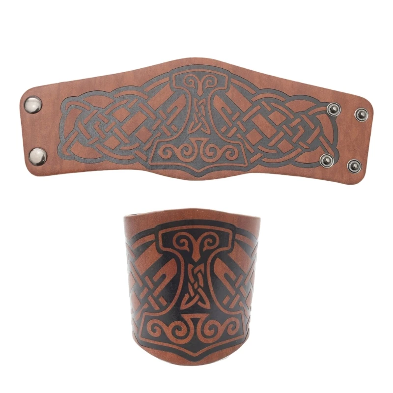 Leather Gauntlet Wristband Vintage Mens Armguards Hammers Wide Wristband Dropship