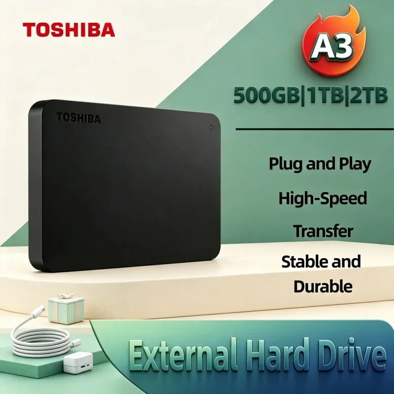 Portable Black Toshiba Canvio Basics A3 HDTB410YK3AA USB3.0 External HDD 500GB-2TB Ultra Compact Mobile Storage Disk