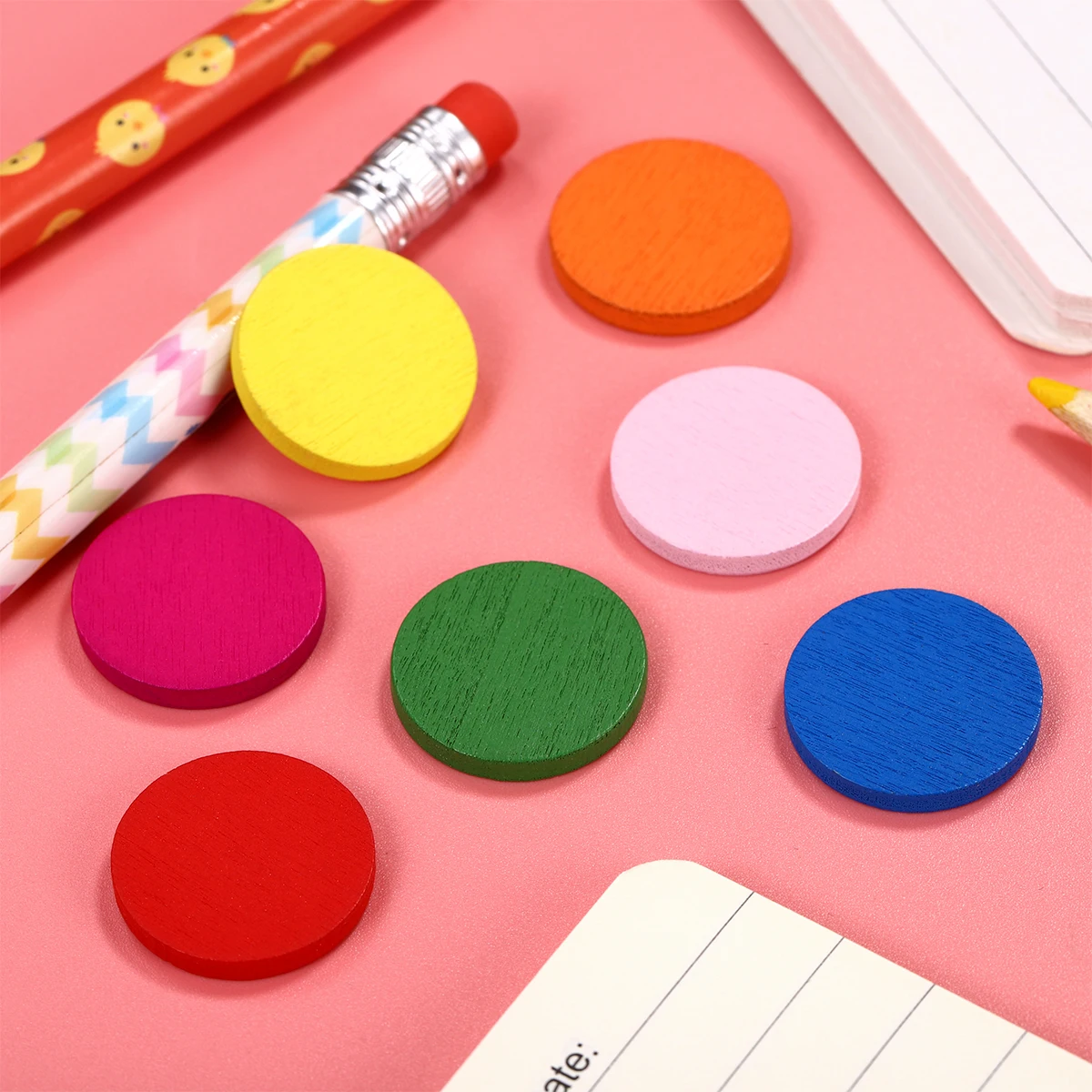 

50pcs 50 Pieces Wood Disc Learning Tools DIY Round Kids Wood Piece Round Toys Jar Educational Montessori Intellectual Toy