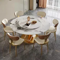 Round Dining Table Furniture Living Room Center 360°Rotating Turntable Designer Steel Frame Kitchen Table Chair Set Restaurant