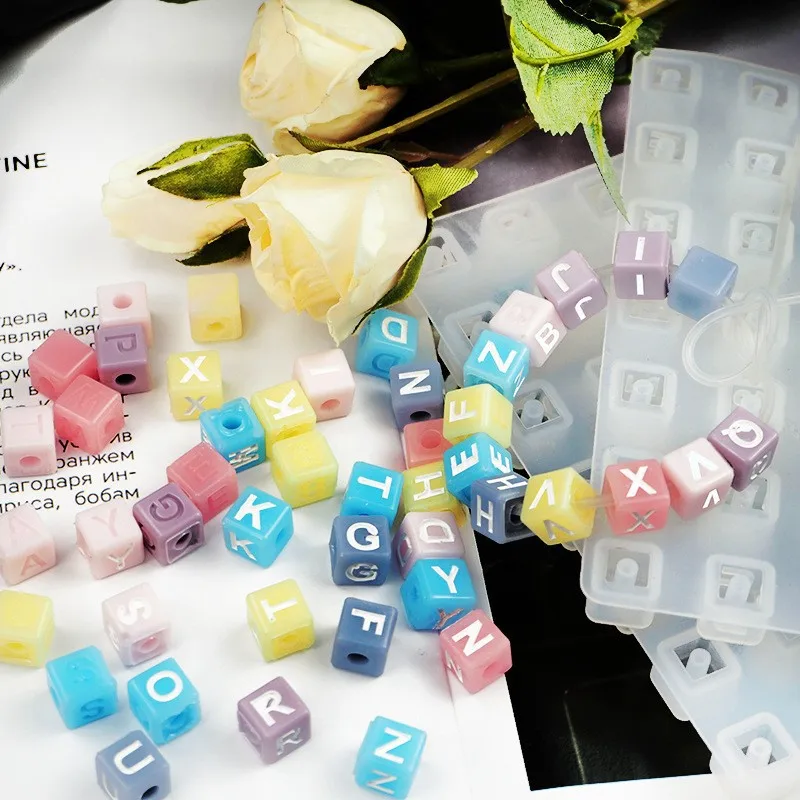 26 English Letter Bead Bracelet Resin Silicone Mold DIY Bead Bracelet Silicone Mold With Hole Pendant Jewelry Molds For Resin