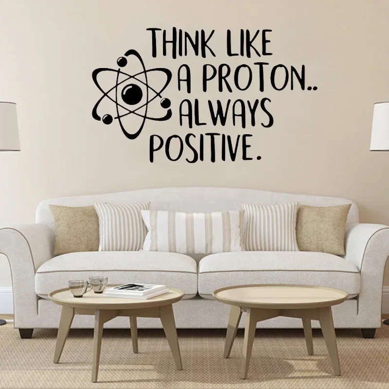 Denken wie ein Proton ist immer ein positiver Wandaufkleber, Wissenschaftsposter, Inspirierendes Zitat, Wand, Schulbildungskunst