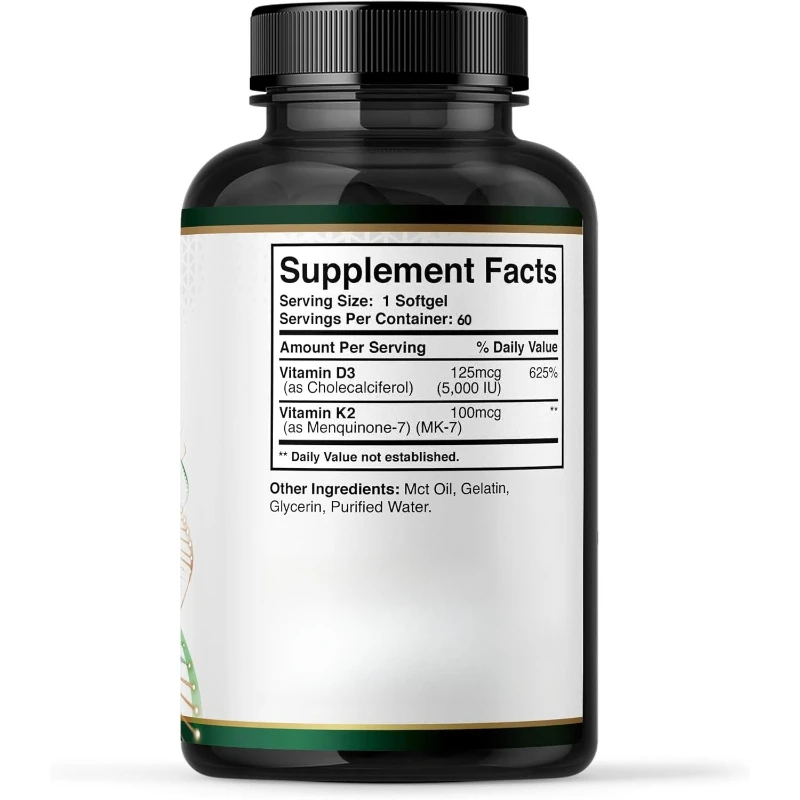 Vitamin D3+K2 4000IU (100mcg) Coconut Oil, 100% Plant-based Vegetarian Vitamin D Supplement 60 Capsules