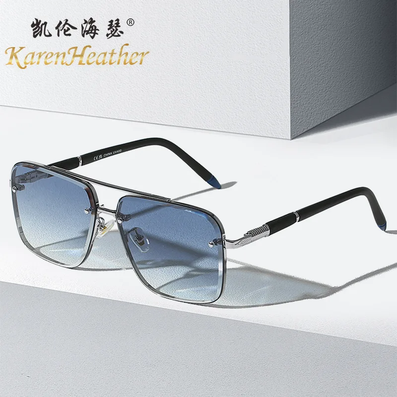 New Spring Hinge Rimless Sunglasses22310 European and American Driving Square Frame Sunglasses Men's Sunglasses for Driving