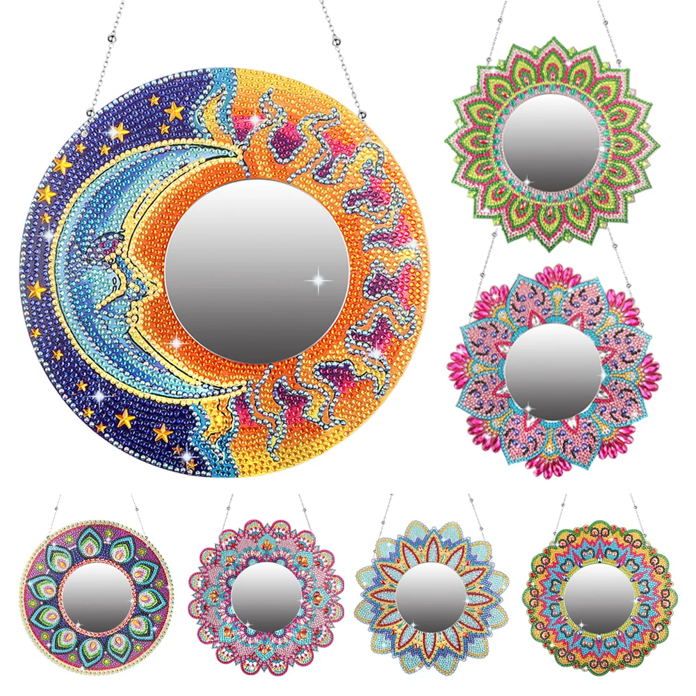 DIY Round Diamond Painting Mirror Mandala Diamond Embroidery Mosaic Cross Stitch Makeup Mirror Bedroom Home Decoration Gifts
