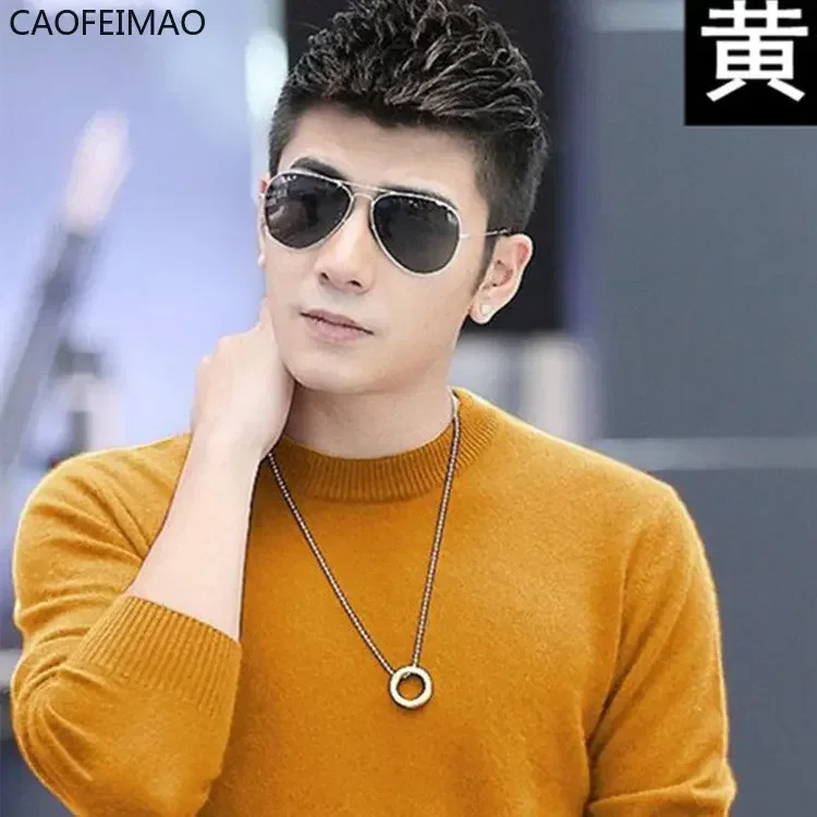 Men's 100% pure Mink Cashmere Sweater O-Neck Pullovers Knit Large Size Mink Sweater Winter New Tops Long Sleeve High-End Jumpers