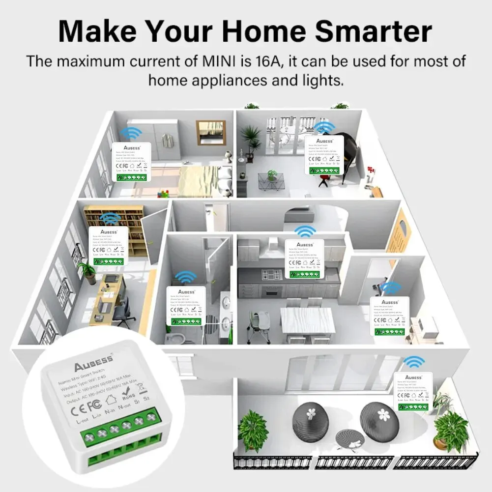 MINI 16A Throughput WiFi Smart Switch APP Remote Control Voice Throughput Home Switch Controller
