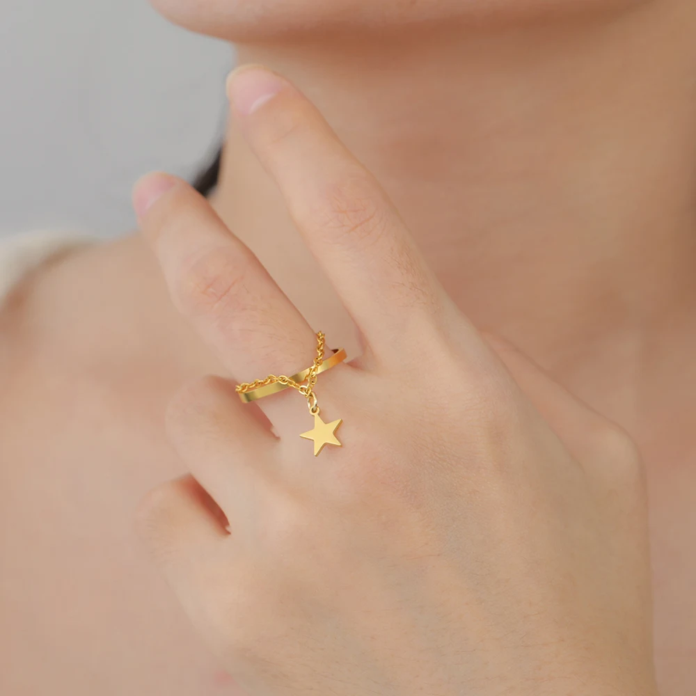 Dawapara Vintage Stern Kette Quaste Verstellbarer Ring Hexagramm Pentagramm Kreuz Charm Edelstahl Damen Schmuck – Detail 6